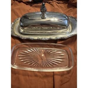 Vintage WM Rodgers 1187 Butter Dish Wellington with Glass Insert